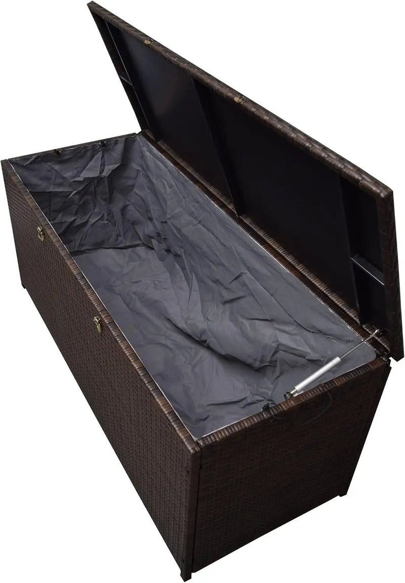 Oakland Living Brown Indoor and Outdoor Balcony Patio Deck Porch Pool 113 Gallon Wicker Storage Box Trunk Bin with Metal Frame by GreenHaven Gardens