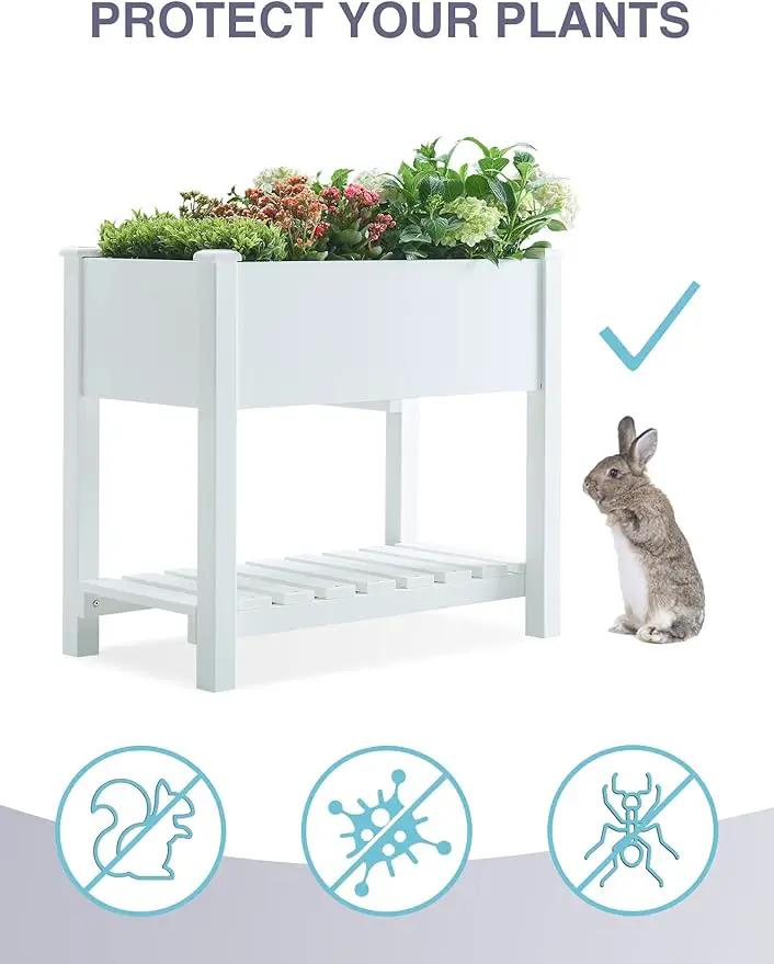 Psilvam Planter Box Raised Garden Bed, Poly Lumber Raised Garden Beds Outdoor with Storage Racks and Tarps, Superior to Cedar Elevated Garden Bed with Leg, for Balcony and Porch, 350 lbs Load (White) by GreenHaven Gardens