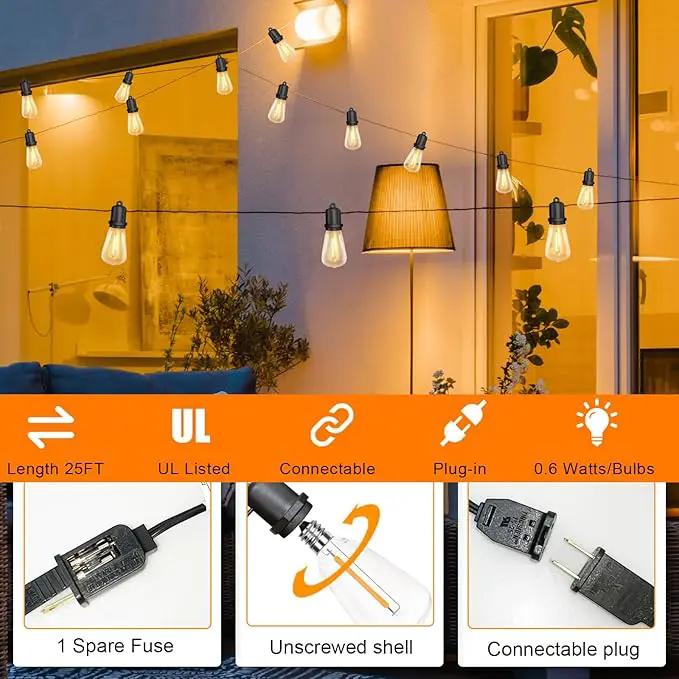 GOOTHY 25Ft LED Outdoor String Lights with 13 Edison Shatterproof Bulbs (1 Spare), ST38 Hanging Patio Lights Waterproof for Outdside Porch Deck Backyard Garden Commercial Grade Decorations Lights by GreenHaven Gardens