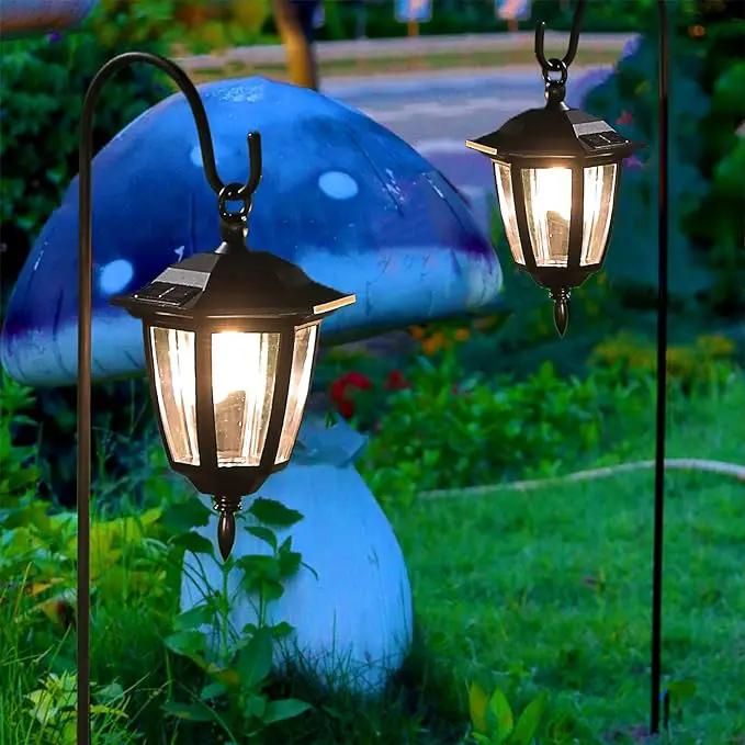 Dynaming 2 Pack Solar Hanging Lights Outdoor, Solar Powered Garden Decorative Lanterns with 2 x 38 Inch Shepherd Hooks, Waterproof Landscape Lighting for Lawn Patio Yard Pathway Driveway, Warm White by GreenHaven Gardens