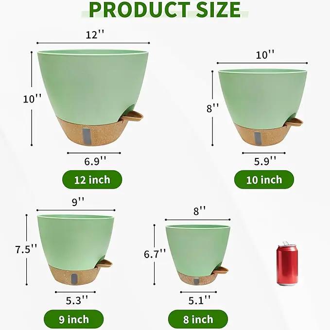 12/10/9/8 inch Self Watering Pots with Visual Water Window, Extra Large Self Watering Plant Pot with Drainage Holes and Saucers, Green Flower Pots for Indoor Plants by GreenHaven Gardens