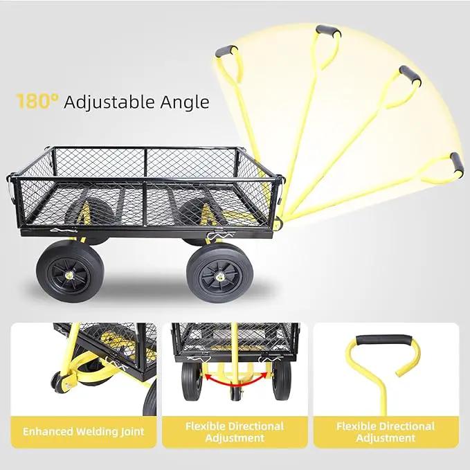 Heavy Duty 480 Lbs Capacity Mesh Steel Garden Cart Folding Utility Wagon with Removable Sides (Black+Yellow) by GreenHaven Gardens