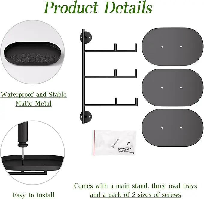 WIndow Sill Rotating Plant Stand Shelf Indoor Black Metal Floating Shelves 3-Tier Wall Mount Plant Holders for Living Room Wall Planter Modern Home Decor for Gardening by GreenHaven Gardens
