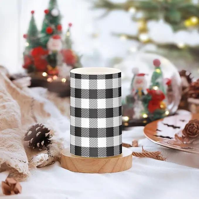 Flickering Flameless Candles, Black White Buffalo Plaid LED Candles with Remote Timer, Set of 2 Battery Operated Candle for Valentine Wedding Birthday by GreenHaven Gardens