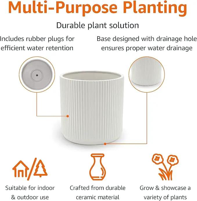 Amazon Basics Fluted Ceramic Round Planter, 10 in, White by GreenHaven Gardens