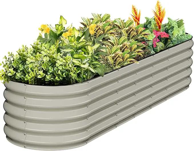 Kesfitt Galvanized Raised Garden Bed Kit,18" Tall 7-in-1 Outdoor Metal Planter Boxes with Safety Edging,8×2×1.5FT Modular Large Steel Raised Beds for Gardening Vegetables Fruits Flower by GreenHaven Gardens