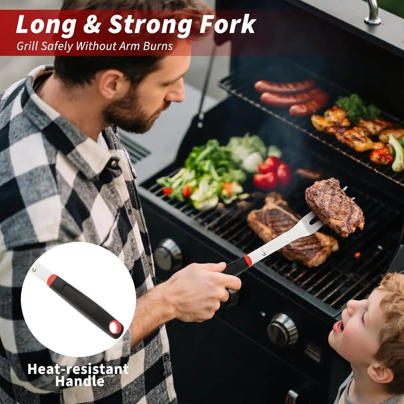 BBQ Tools Set, Heavy Duty Stainless Steel Spatula, Fork & Tongs with Portable Bag, Essential Accessories for Barbecue Outdoor Grill, Grilling Gifts for Men Dad Camp Chef by GreenHaven Gardens