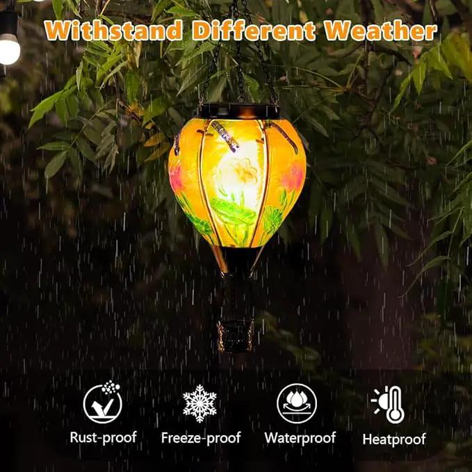 Starsoul Starsoul Dragonfly Hot Air Balloon Solar Lantern Glass Outdoor Hanging Hot Air Balloon Solar Flickering Flame Light Waterproof Garden Patio Yard Party Decorations by GreenHaven Gardens