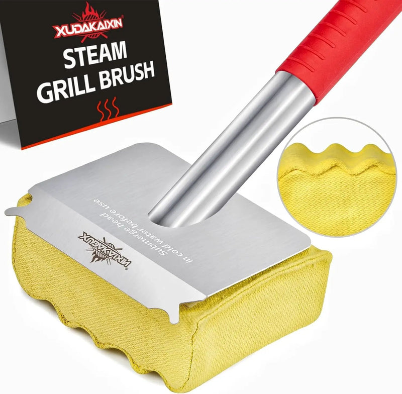 Grill Brush Bristle Free,Aramid Fiber Wavy Pad Seamless-Fit Cast Iron/Stainless-Steel Grates,BBQ Replaceable Scraper Cleaning Head,Safe Grill Cleaner for Outdoor Grill,Gifts for Men/Dad by GreenHaven Gardens