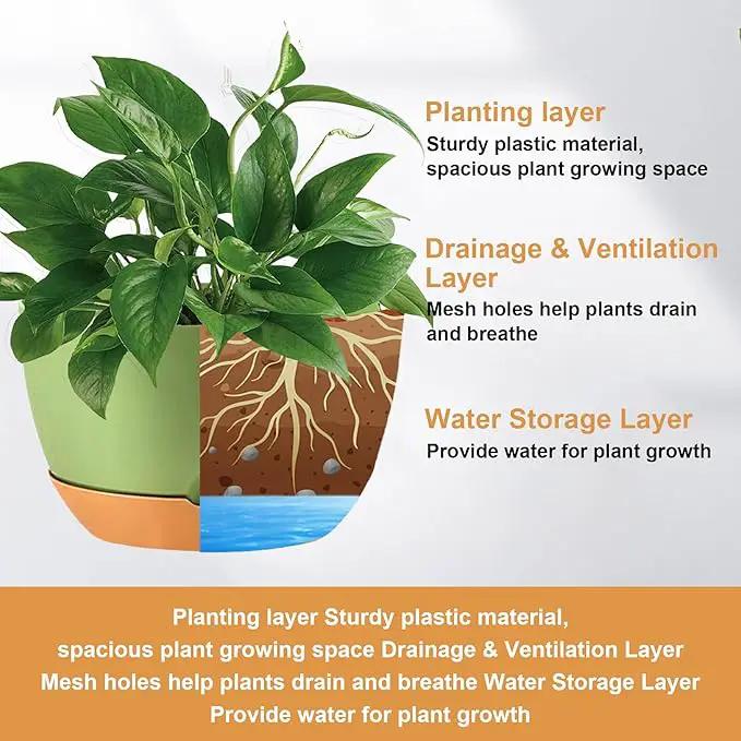 4 Pack Plastic Hanging planters for Indoor Plants,8 Inch Plant Pot Indoor Outdoor Hanging Baskets,Hanging Flower Pots with Drainage Holes and Chain for Garden Porch Plants (Green) by GreenHaven Gardens