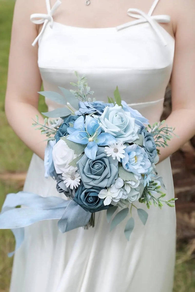 Blue Artificial Flowers Silk Fake Roses Peonies Greenery Combo Box Set for DIY Wedding Bouquets Bridal Shower Centerpieces Floral Arrangements Party Tables Home Decoration by GreenHaven Gardens