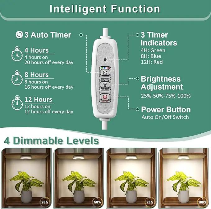 LORDEM Grow Light for Indoor Plants, 48 LEDs Ceiling Full Spectrum Plant Light, 5V Corded Growing Lamp with 4/8/12H Auto Switch, 4 Dimmable Brightness Levels, Single-Head, 3 Pack by GreenHaven Gardens