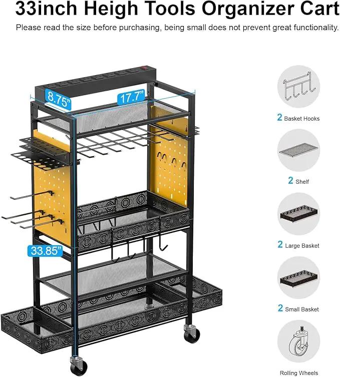CCCEI Garage Power Tools Organizer Cart with Charging Station, Yellow Floor Standing Rolling Drill and Tools Battery Storage Cart on Wheels. Utility Rack Gift for Men, Husband, Father. by GreenHaven Gardens