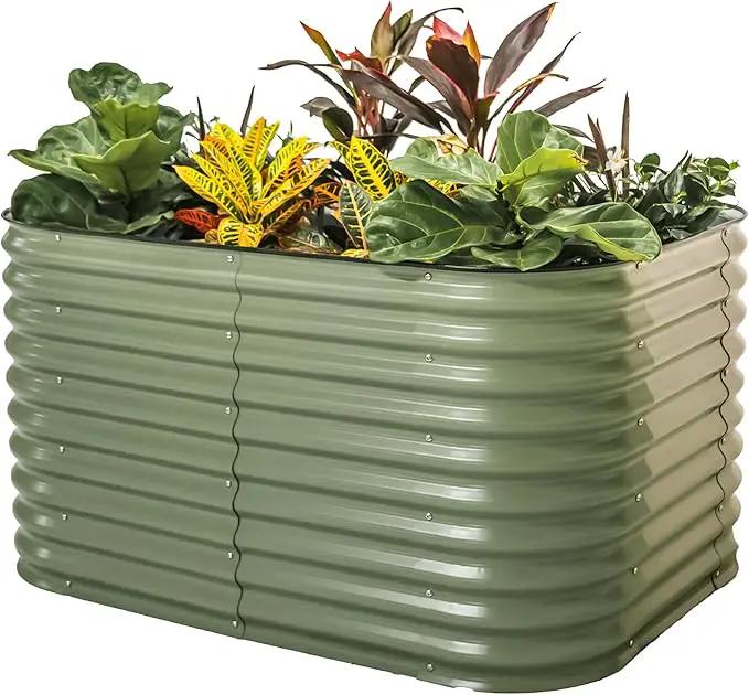 Vego garden 32" Extra Tall Raised Garden Bed Kits, 6 in 1 Modular Raised Planter Box for Vegetables Flowers Fruits Oval Metal Raised Garden-Olive Green by GreenHaven Gardens