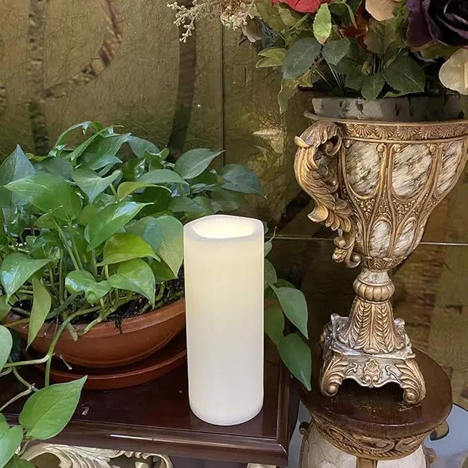 CANDLE CHOICE Waterproof Outdoor Battery Operated Flameless Candles with Remote Timer Large Tall White Plastic Bright Flickering Electric LED Pillars Lantern Patio Garden Decoration 4x10 Inches 2 Pack by GreenHaven Gardens