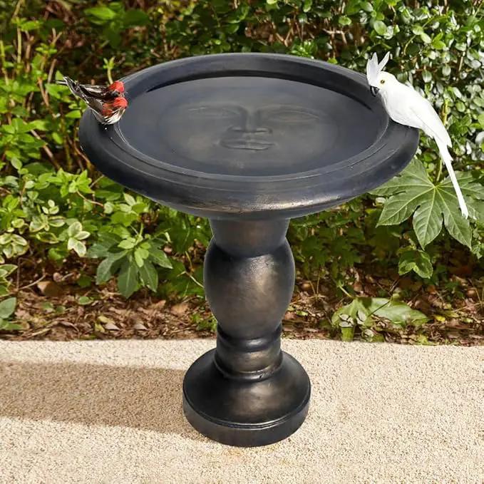 SKYFIRE 22-Inch Fibre Reinforced Concrete Pedestal Floor Fountain and Bird Bath Outdoor Decor for Garden, Patio, Lawn, Backyard - 20”L X 20”W X 22”H Antique Pedestal Birdbath by GreenHaven Gardens