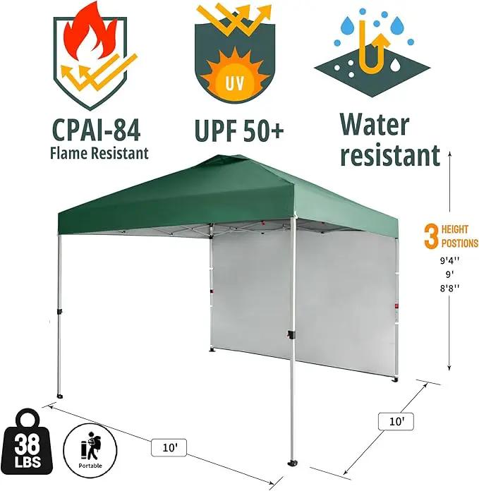 CROWN SHADES 10x10 Pop Up Canopy with 1 Side Wall - Beach Tent with One Push Setup - Outdoor Sun Shade for Events, Parties, Camping - Gazebo with STO-N-Go Cover Bag (Forest Green) by GreenHaven Gardens