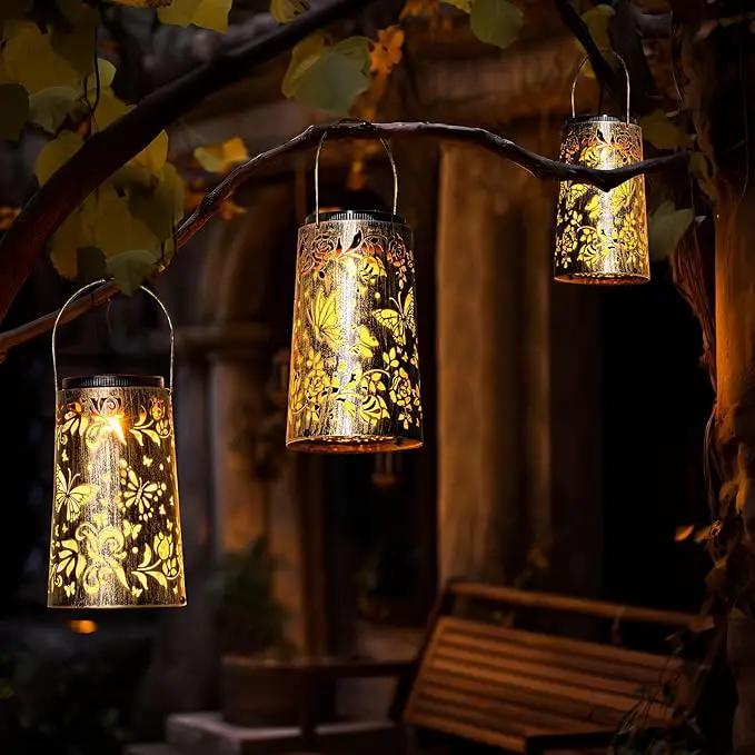 Solar Lanterns Butterfly Pattern Outdoor Waterproof Metal Garden Yard Backyard Porch Table Pathway Decor Warm Cool Light for Women Grandma Gifts 1pc by GreenHaven Gardens