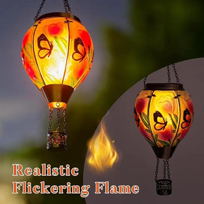 Butterfly Flower Solar Hot Air Balloon Lantern with Flame, Glass Balloon Lantern Outdoor Waterproof Lights, Hanging Solar Lights for Outside Garden Patio Porch Tree Yard Gift for Mom by GreenHaven Gardens