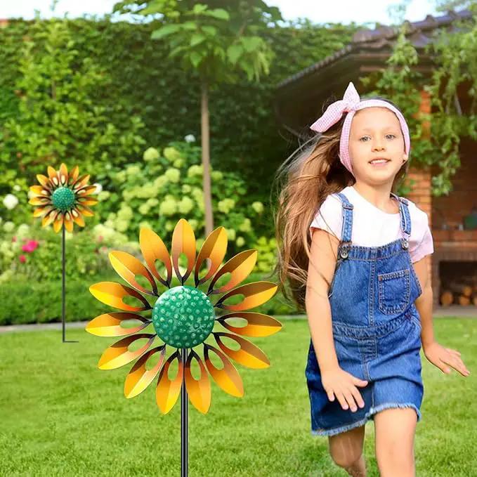 Sunflower Standing Wind Sculpture, Outdoor Wind Spinner with Stake, Metal Windmill for Garden, Lawn Yard Art Decorations (1pcs-Yellow) by GreenHaven Gardens