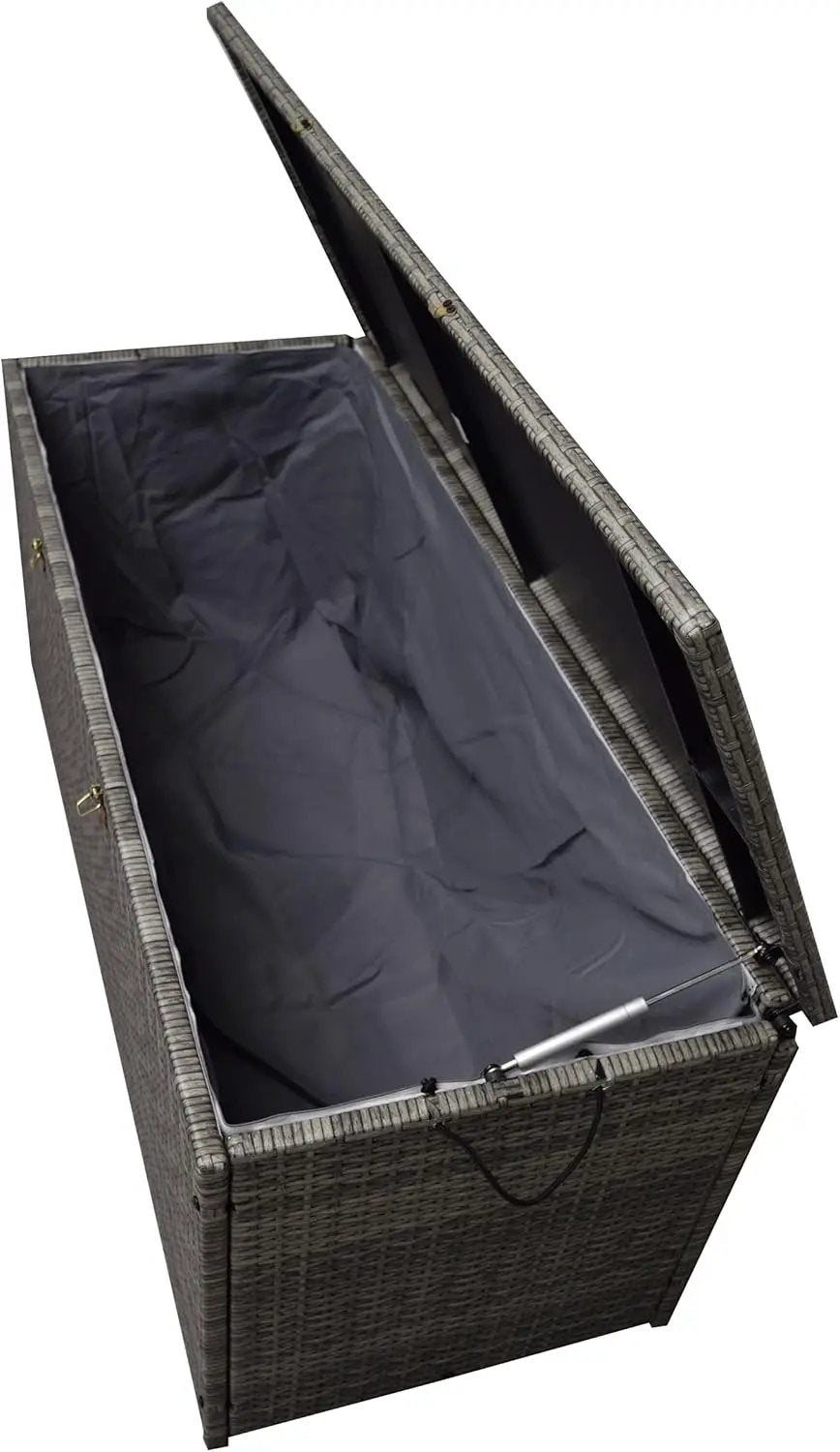 Oakland Living Grey Indoor and Outdoor Balcony Patio Deck Porch Pool 113 Gallon Wicker Storage Box Trunk Bin with Metal Frame by GreenHaven Gardens