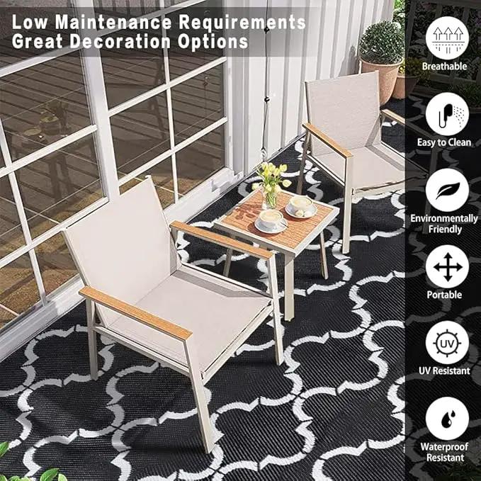Outdoor Plastic Straw Rug, Waterproof Mat, Washable Large Floor Mat and Rug for Outdoors, RV, Beach, Patio, Camping, Backyard, Deck, Picnic, Indoor Outside (5x8ft,Lantern/Black&White) by GreenHaven Gardens