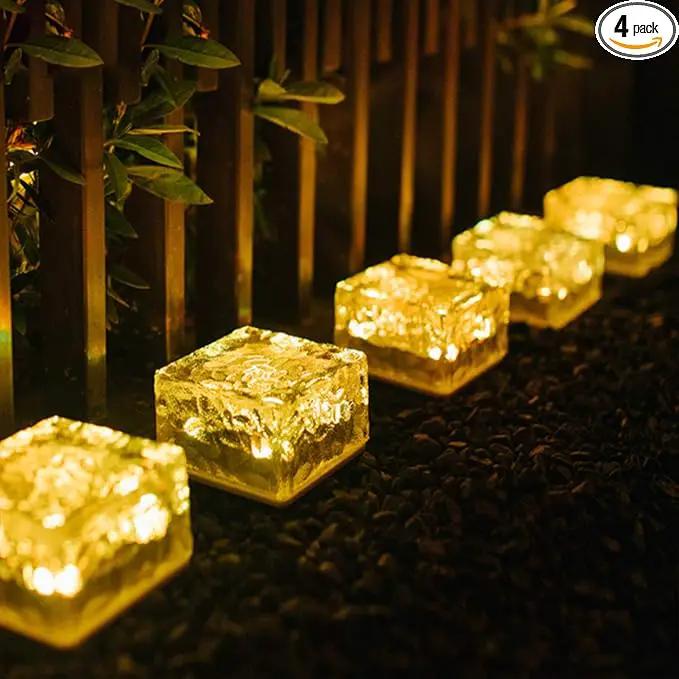 Epicgadget Solar Ice Cube Shaped Light, 2.8x2.8x2 inch Ice Cube Shaped Warm White Outdoor Solar Garden Decorative Lights for Walkway Pathway Backyard Christmas Decoration Parties (4 PCS) by GreenHaven Gardens