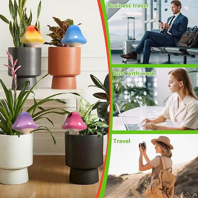 4 Pack Terracotta Watering Spikes, Vacation Self-Watering Planters Devices, Continuous Moisture with Slow Release Watering System Mushroom Shape by GreenHaven Gardens