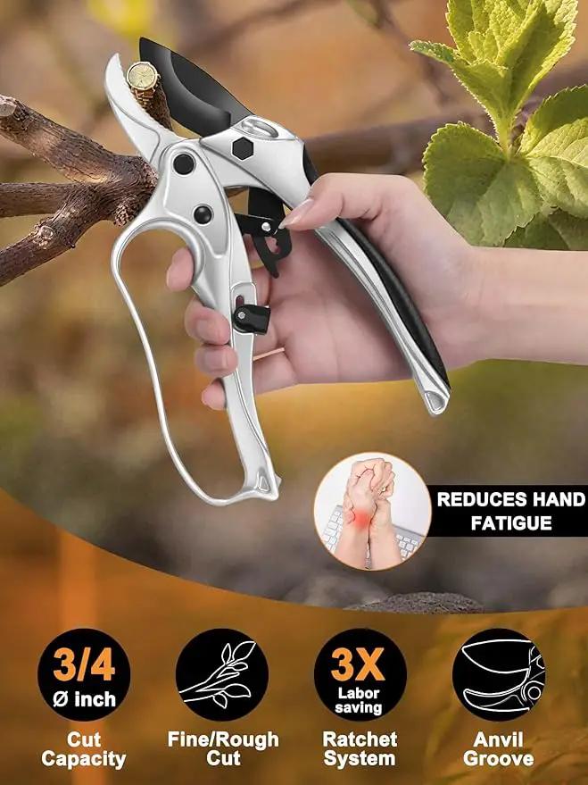 Ratchet Anvil Pruning Shears for Gardening Heavy Duty, Labor-Saving Design Garden Clippers for Arthritis Weak Hands, 3/4" Cut Capacity Branch Cutter for Tree Trimming, Flower, Rose, Plant by GreenHaven Gardens