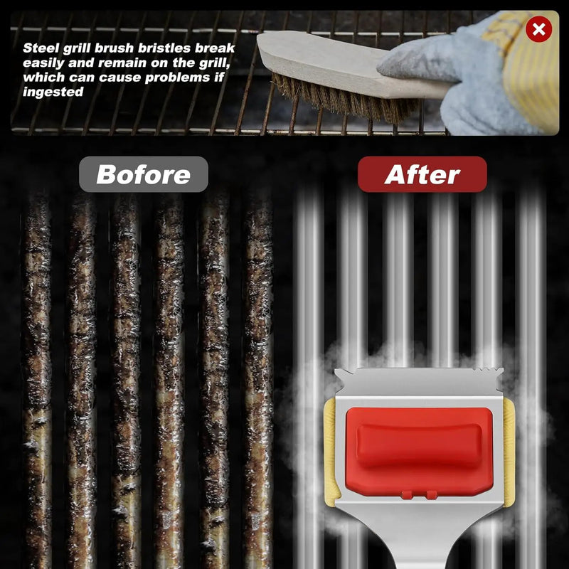 Grill Brush Bristle Free - Cleaning with Steam Technology, Replaceable Brush Heads & Scraper Tool for Stainless-Steel Grates Grill Brush with Stainless Steel Spatula and Two Cleaning Brush Heads by GreenHaven Gardens