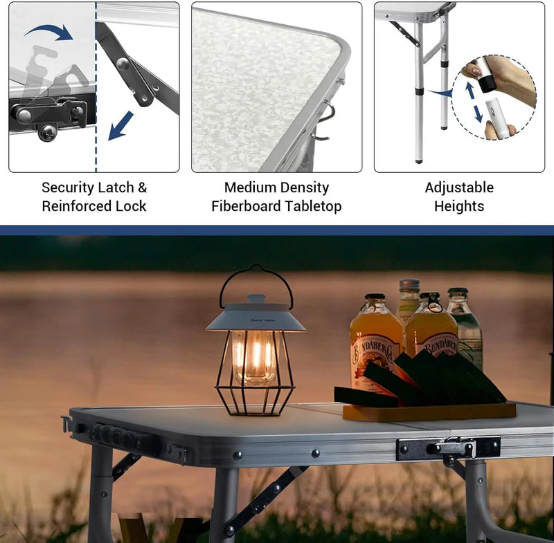 Small Folding Table 2FT Lightweight Portable Aluminum Camping Table for Picnic and Camping Mini Foldable with Adjustable Extended Height,Silver by GreenHaven Gardens