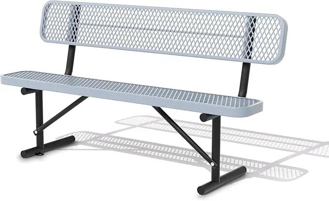 4/6/8 Feet Park Bench for Outside Heavy Duty Metal, Garden Benches Outdoor Bench with Backrest & Portable Frame, for Shopping Malls Stores Parks Patios Decks, Grey by GreenHaven Gardens