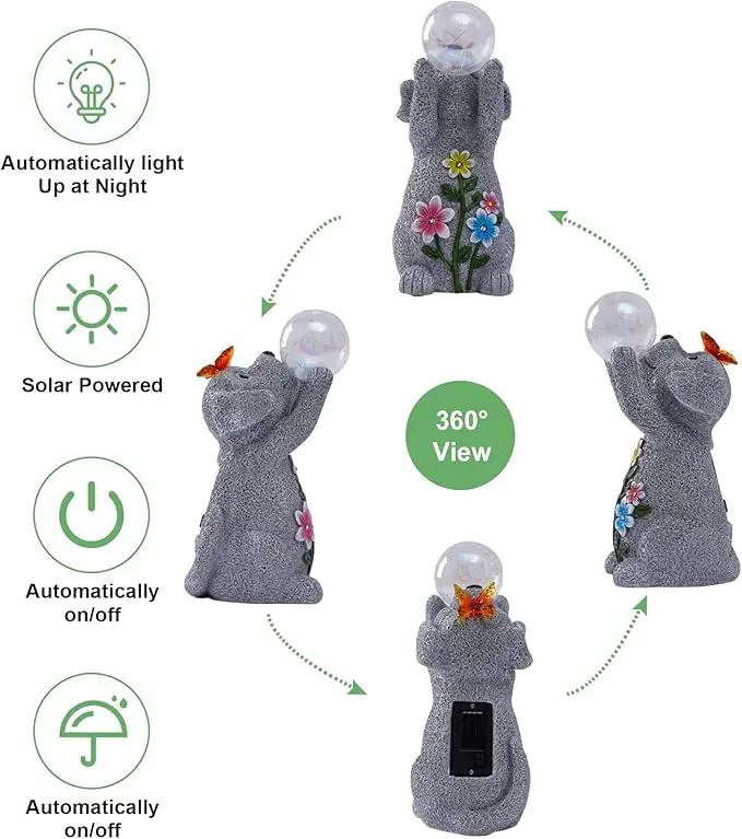 Solar Funny Dog Statue for Garden: Outdoor Sculptures with Ball Lights and Butterfly Clearance Lawn Ornaments Yard Porch Patio Balcony - Gifts for Mom Grandma by GreenHaven Gardens