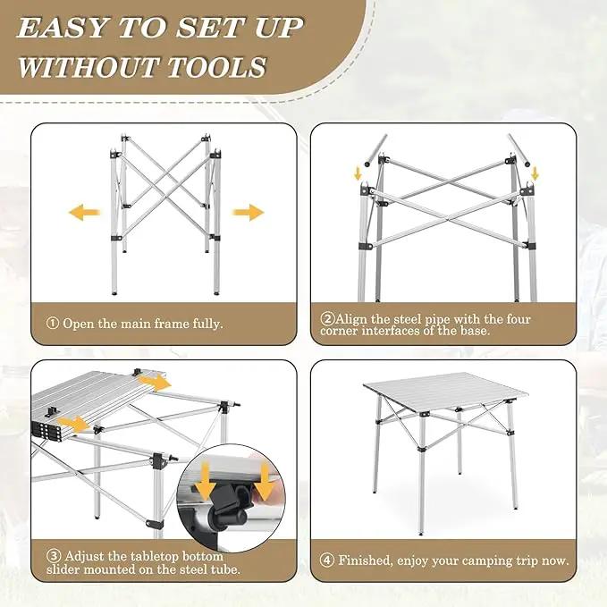 Athena Collection Foldable Camping Table, 28" Small Aluminum Outdoor Folding Camp Table with Roll Up Tabletop and Carry Bag, Lightweight and Portable for Outdoor Camping Picnic Grilling, Silver by GreenHaven Gardens