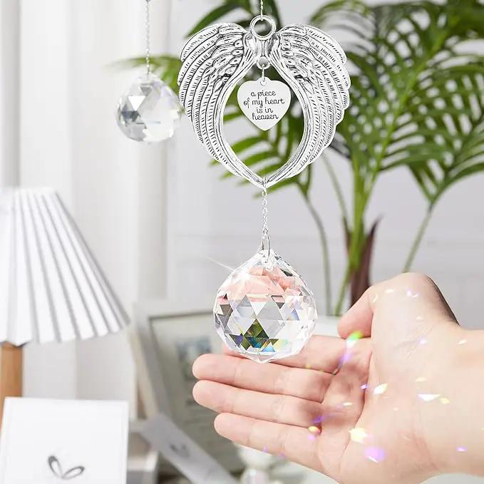Sympathy Gift Modern Grief Gift for Lose of Loved Ones, Memorial Suncatcher with 40mm Crystal Ball, Sorry for Your Lose Rainbow Maker, Bereavement Gift Idea Angel Wings Design, Clear by GreenHaven Gardens