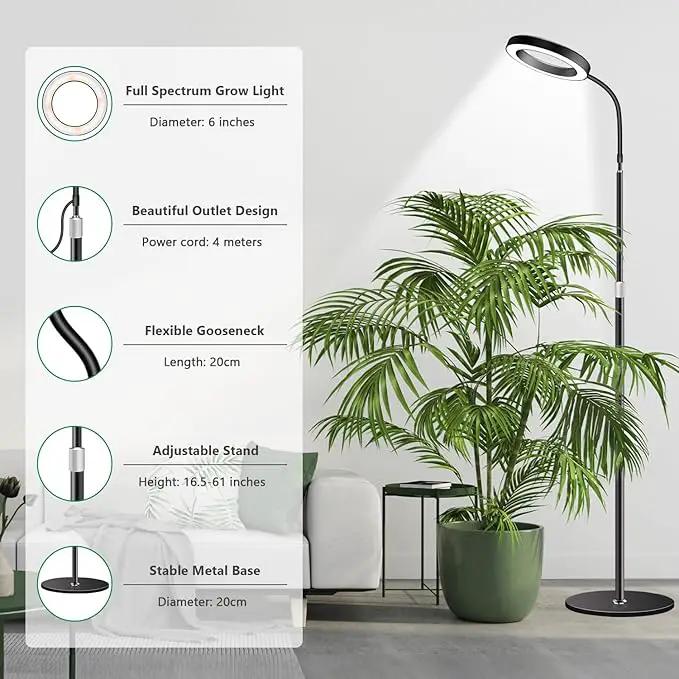 Grow Lights for Indoor Plants, Full Spectrum Floor Standing Plant Lights with 68" Stand for Growing Large Tall Plants, Black Halo LED Plant Grow Light with 6/12/16H Timer by GreenHaven Gardens