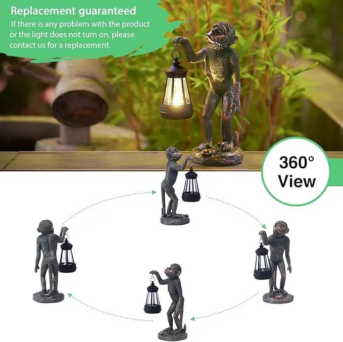 Garden Statue Monkey Figurine - Monkey Decor with Solar Powered Led Lights for Patio Lawn Balcony Yard - Ideal Gift for Women Moms Grandma Housewarming (Copper) by GreenHaven Gardens