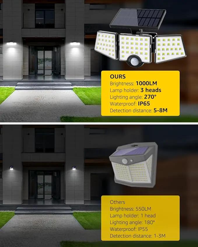 LE Solar Lights for Outside, Solar Lights Outdoor with Motion Sensor, WL4000 High Brightness, 3 Adjustable Heads 270° Wide Lighting Angle, IP65 Waterproof, Wireless Wall Lamp for Yard Garage by GreenHaven Gardens
