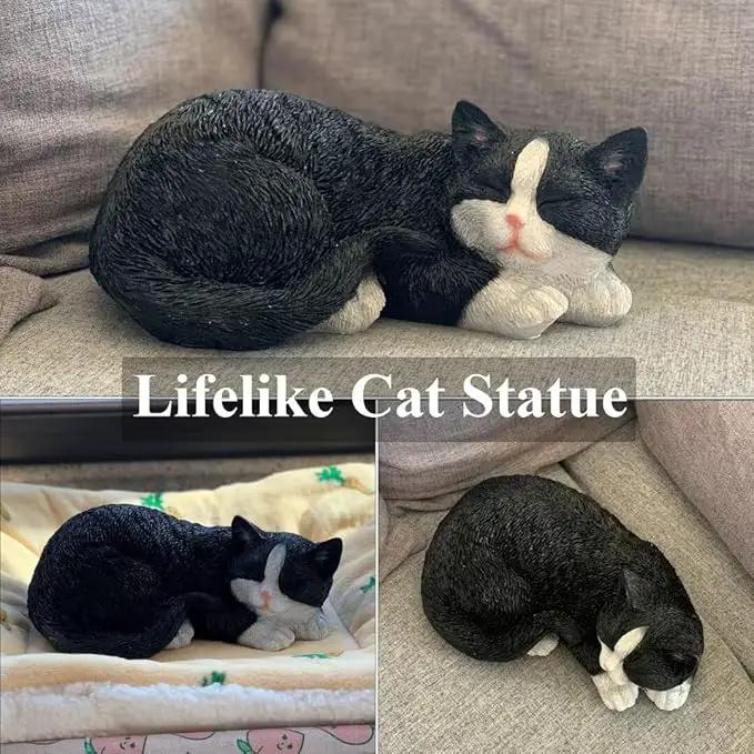 Outdoor Garden Decor - Sleeping Cat Figurine for Garden, Patio, Lawn & Yard Decoration. Perfect Mom and Cat Lover Gift by GreenHaven Gardens