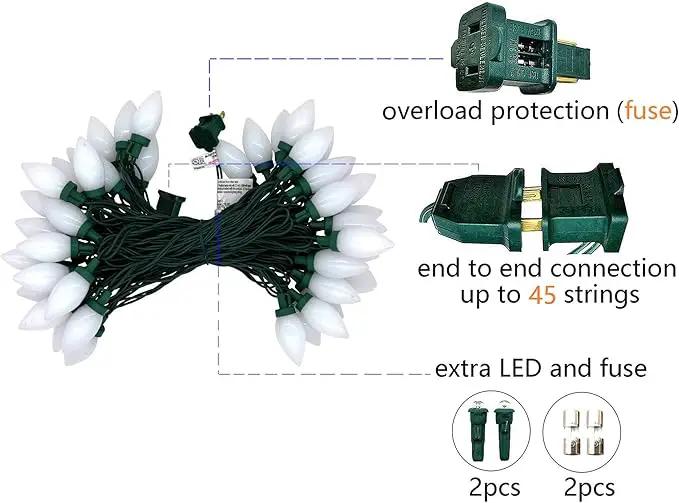 C9 Christmas Lights Outdoor 50 LED Cool White Strawberry 34.5ft Waterproof Xmas String Light for Garden Yard Home Party Holiday Christmas Tree Indoor Decoration(Cool White) by GreenHaven Gardens