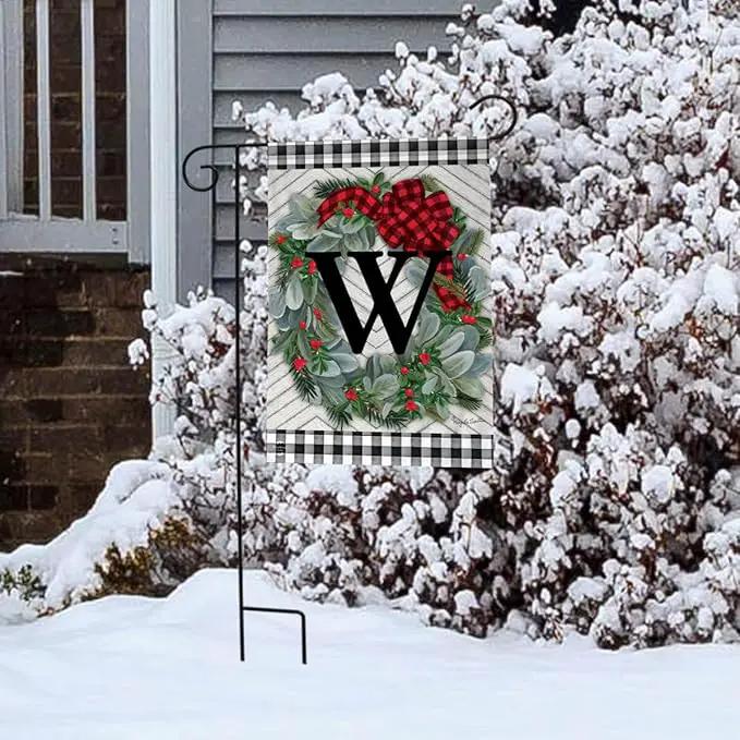 Briarwood Lane Winter Wreath Monogram Letter W Garden Flag by GreenHaven Gardens