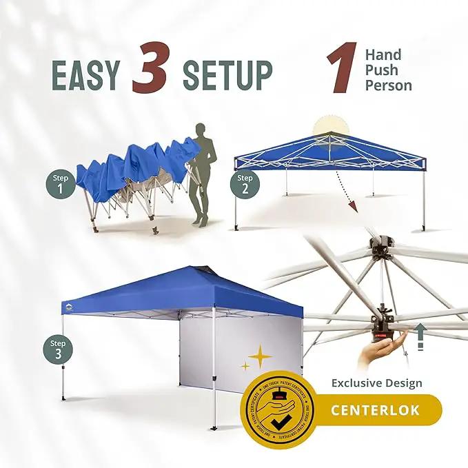 CROWN SHADES 12x12 Pop Up Canopy Tent Instant Commercial with 150D Silver Coated Fabric Including 1 Removable Sidewall, 4 Ropes, 8 Stakes, Weight Bags, STO 'N Go Bag, Blue by GreenHaven Gardens