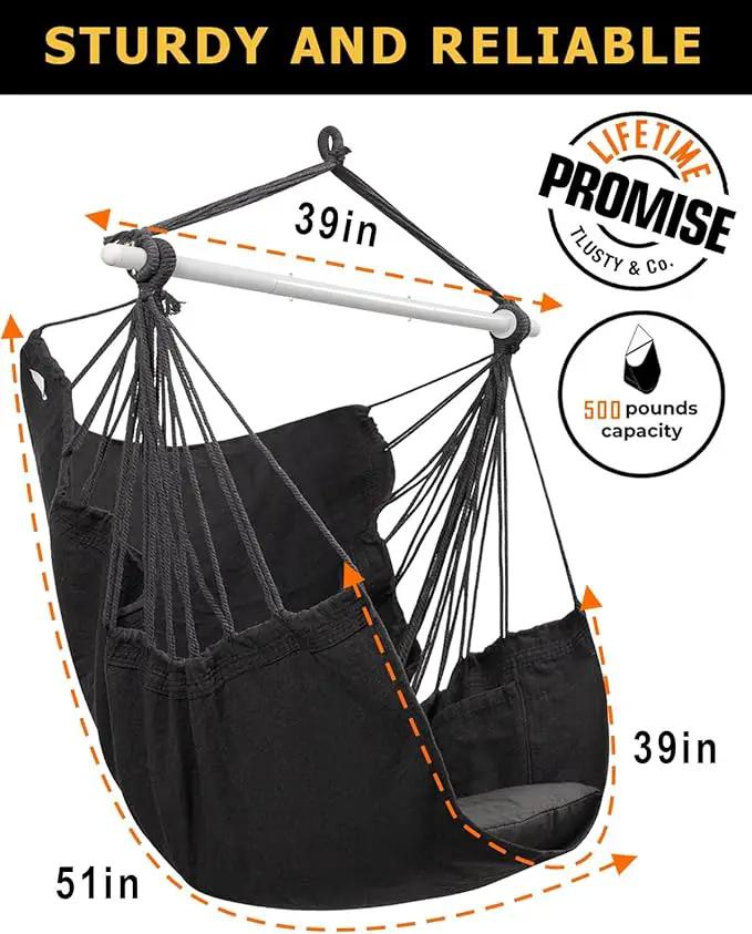 ADVOKAIR Hammock Chair Swing (500 lbs Max-2 Cushions) - Hanging Hammock Chair Rope Swing Indoor for Bedroom, Outdoor, Patio, Bedroom, Porch, Deck - Sturdy Steel Bar with Anti-Slip Safety Rings by GreenHaven Gardens
