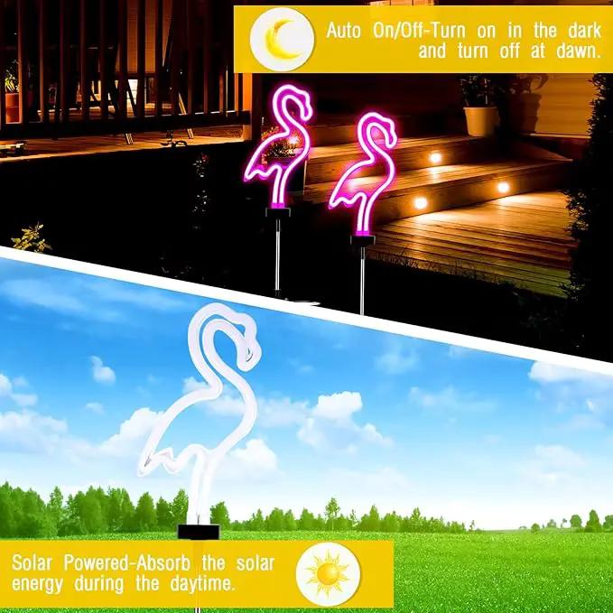 Hortsun Flamingo Solar Lights Outdoor Neon Light Yard Pink Flamingo Waterproof Decorations for Garden Patio Yard Pathway Decoration(4 Pack) by GreenHaven Gardens