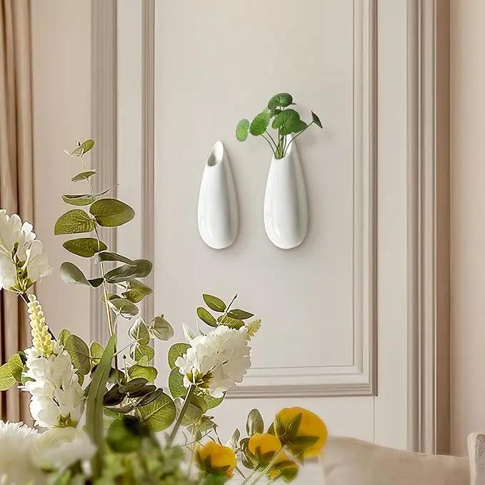 2 Pack White Ceramic Wall Vases,5.9 Inch Wall Hanging Plant Holder,Cubicle Modern Decor Plant Holder Vase for Indoor Plants, Hanging Propagation Flower Pots for Air Vases by GreenHaven Gardens