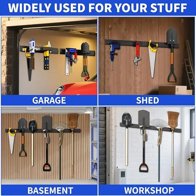 Garage Organization Tool Organizer Wall Mount, 48inch Heavy Duty Garden Tool organizer Storage System, Easy Install With 6 Adjustable Straight Hooks, For Garage, Basement, Shed, Workshop(Black) by GreenHaven Gardens
