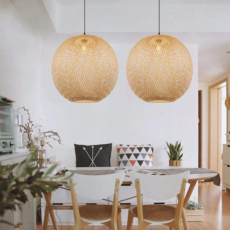 Arturesthome Natural Bamboo Pendant Lamp, Round Hanging Ceiling Light Wicker Chandelier, Hand-Woven Boho Basket Lampshade for Kitchen Island Living Room by GreenHaven Gardens