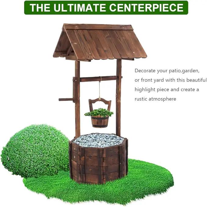 Wooden Wishing Well with Hanging Bucket, Outdoor Rustic Wishing Well Planter for Flowers and Plants, Well Covers for Yard, Garden Decor for Outside by GreenHaven Gardens