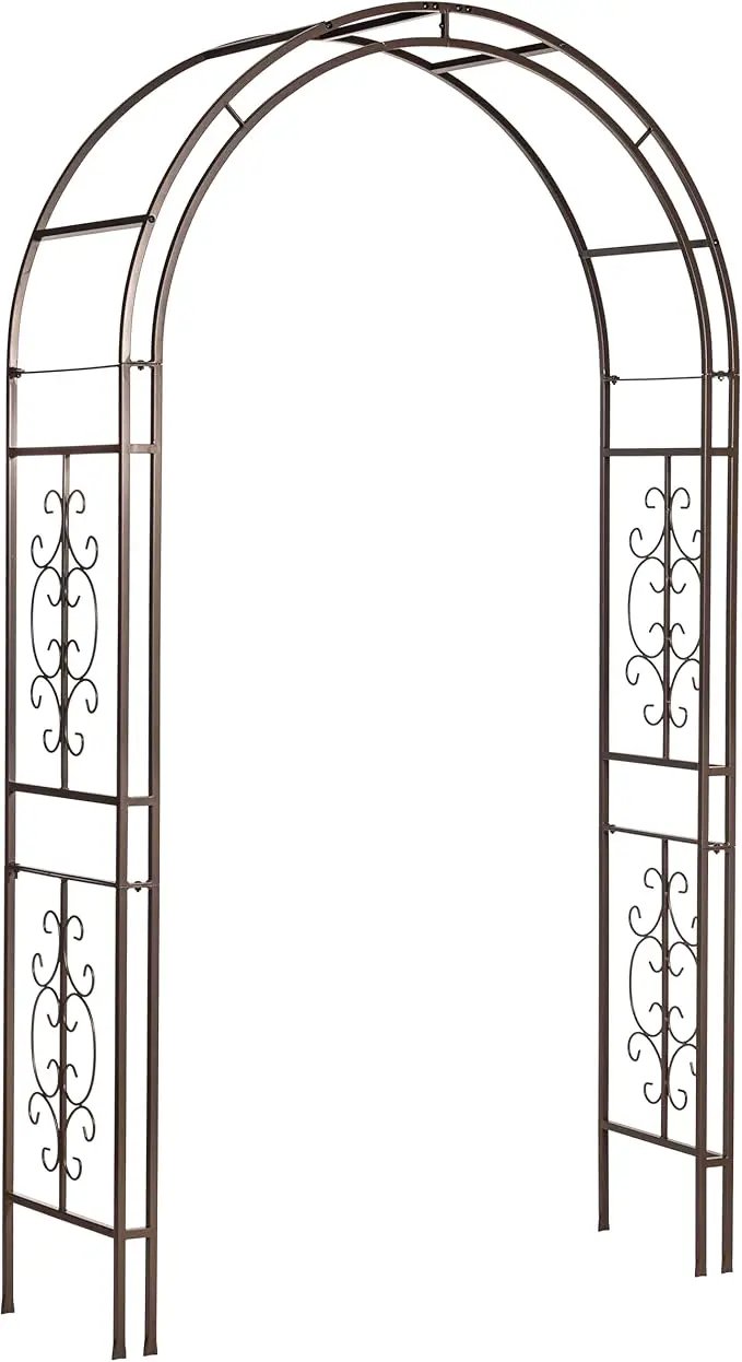 Evergreen Plow & Hearth Montebello-Gunmetal Garden Arbor - 7 Feet Tall | Slim Metal Arch with Iron Trellis for Climbing Plants | Elegant Wedding Arbor | Outdoor Patio & Garden Decor by GreenHaven Gardens
