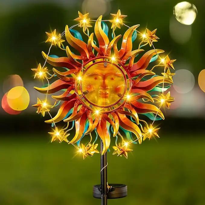 Solar Wind Spinners for Yard and Garden - 60.3 Inch 360° Metal Sun Wind Sculptures Outdoor Clearance Kinetic Windmills with Vine String Shining LED Lights for Patio, Lawn Xmas Garden Decoration by GreenHaven Gardens